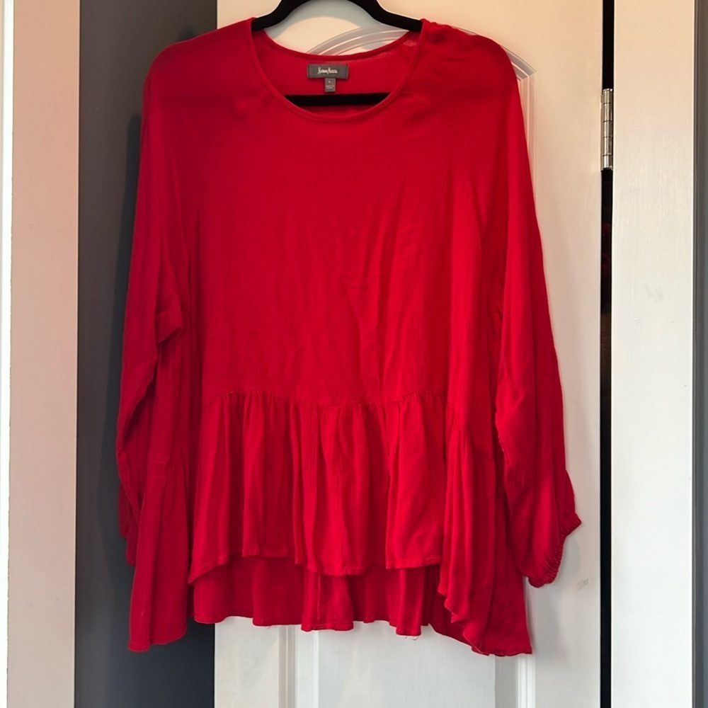 Neiman Marcus Red Flowy Blouse Top Size L